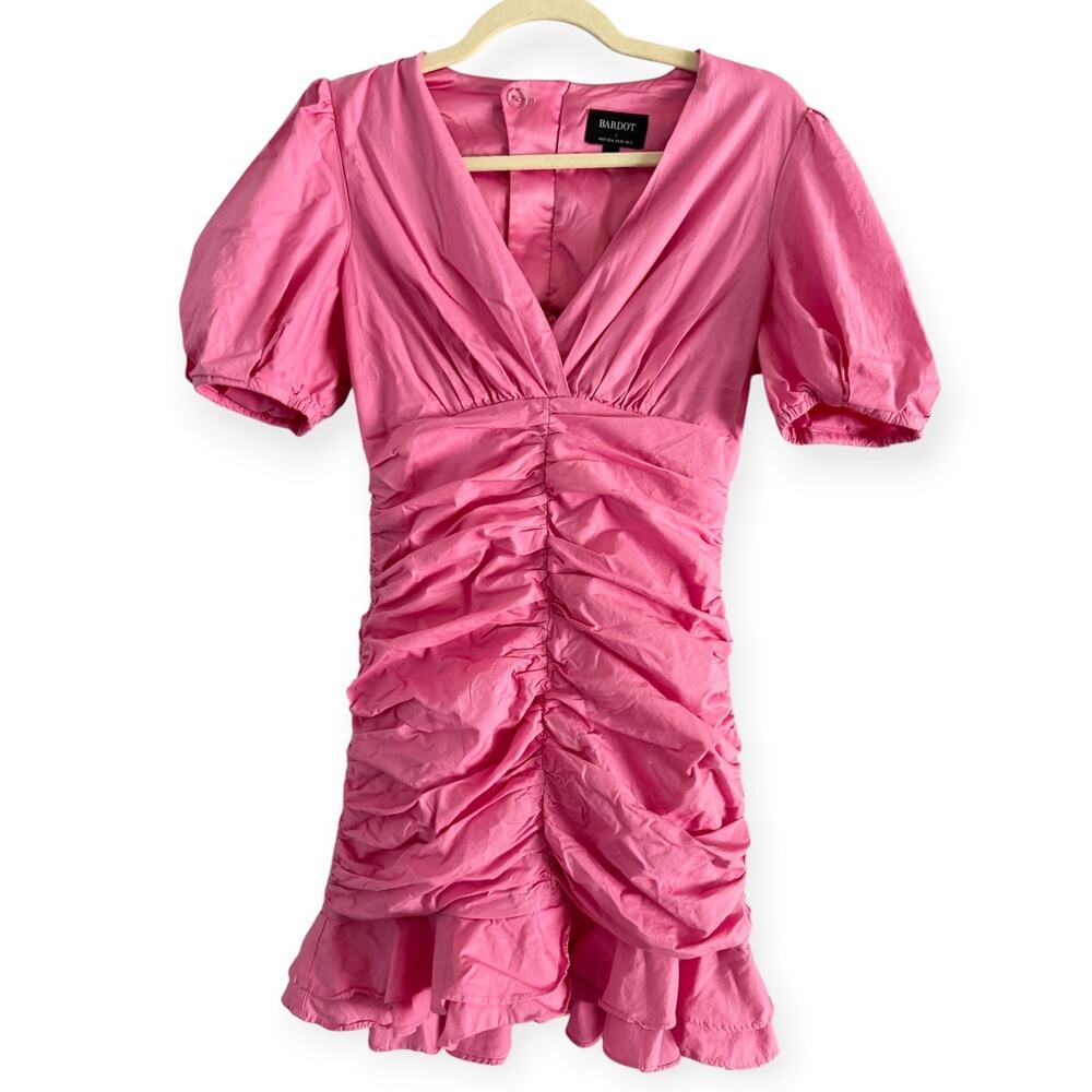 Bardot Pink Ruched Mini Dress Size 4 Bubble Retro Flirty Feminine